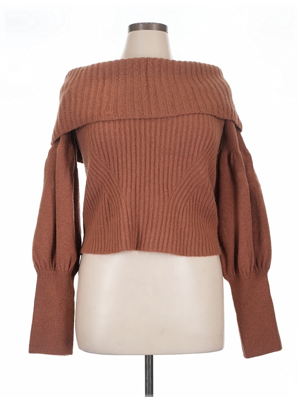 Anthropologie Rust Off-the-Shoulder Ribbed Sweater